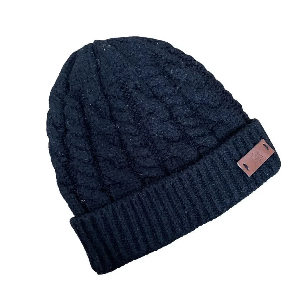 Black warm winter hat cap soft snowflake leather decal comfortable warm casual